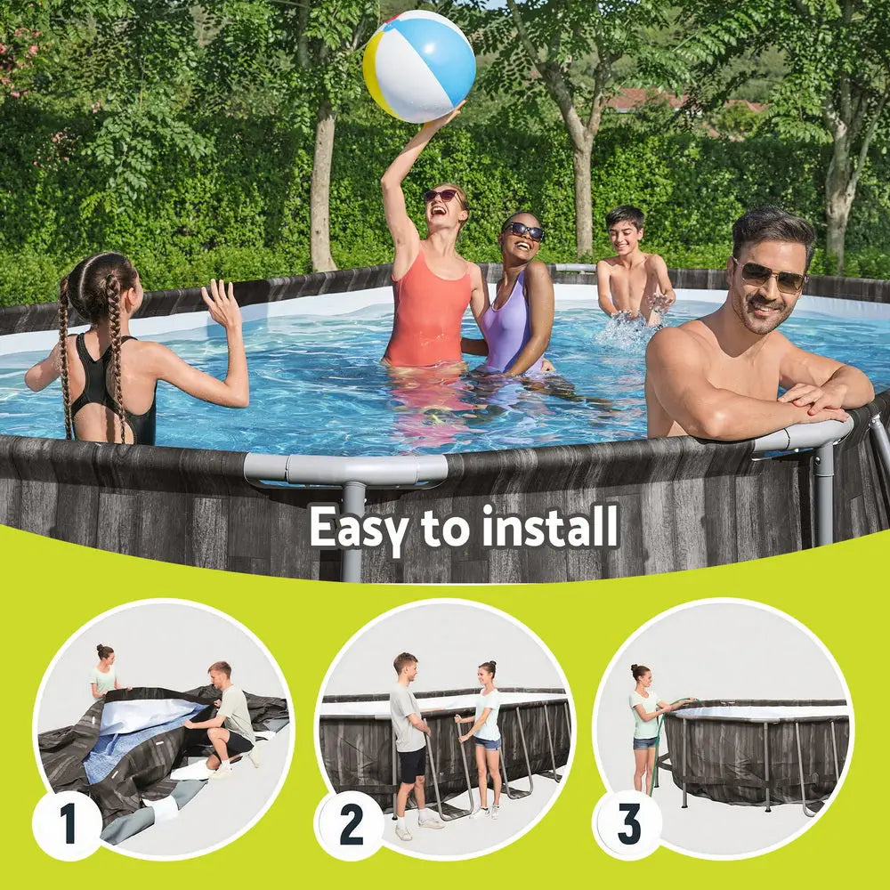 Bestway Swimming Pool Steel Frame Set 6.1x3.66m W/ Filter Pump Ladder Cover