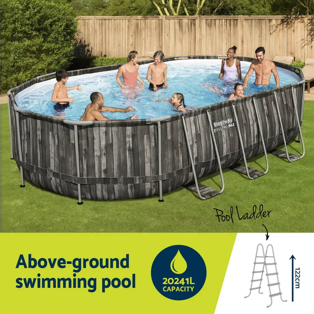 Bestway Swimming Pool Steel Frame Set 6.1x3.66m W/ Filter Pump Ladder Cover
