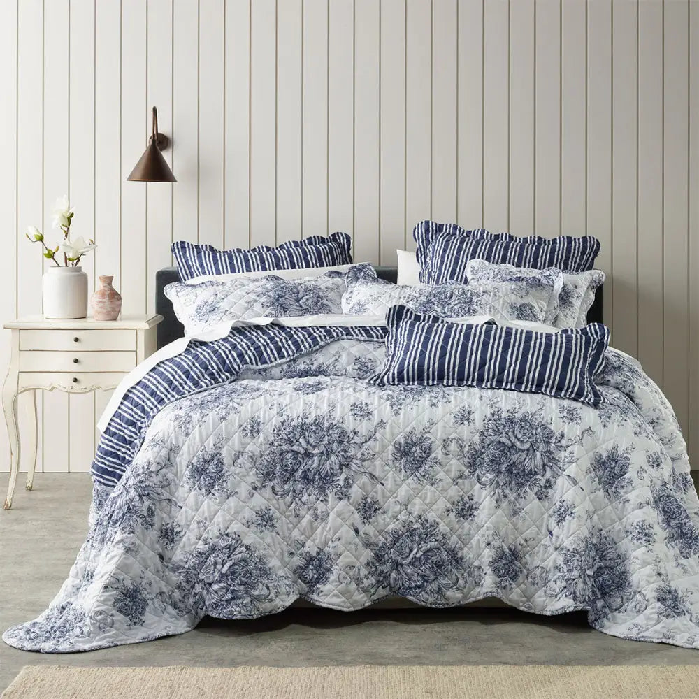 Bianca Amorette Blue Polyester Bedspread Set Queen