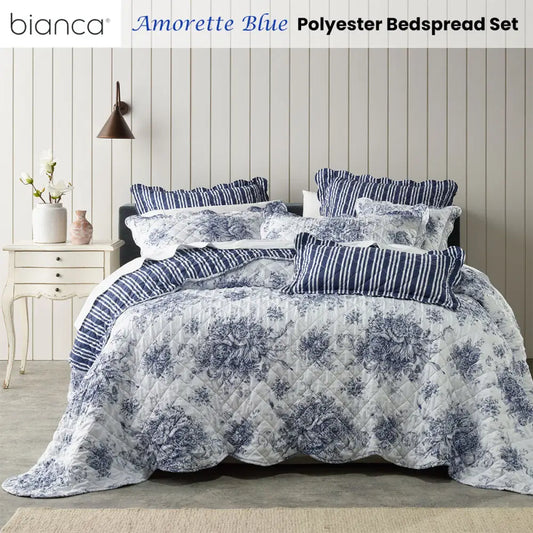 Bianca Amorette Blue Polyester Bedspread Set Single