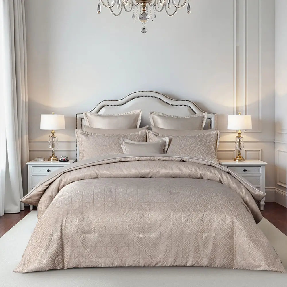 Bianca Bellagio Gold 6 Pcs Jacquard Geometric Comforter Set Queen/king