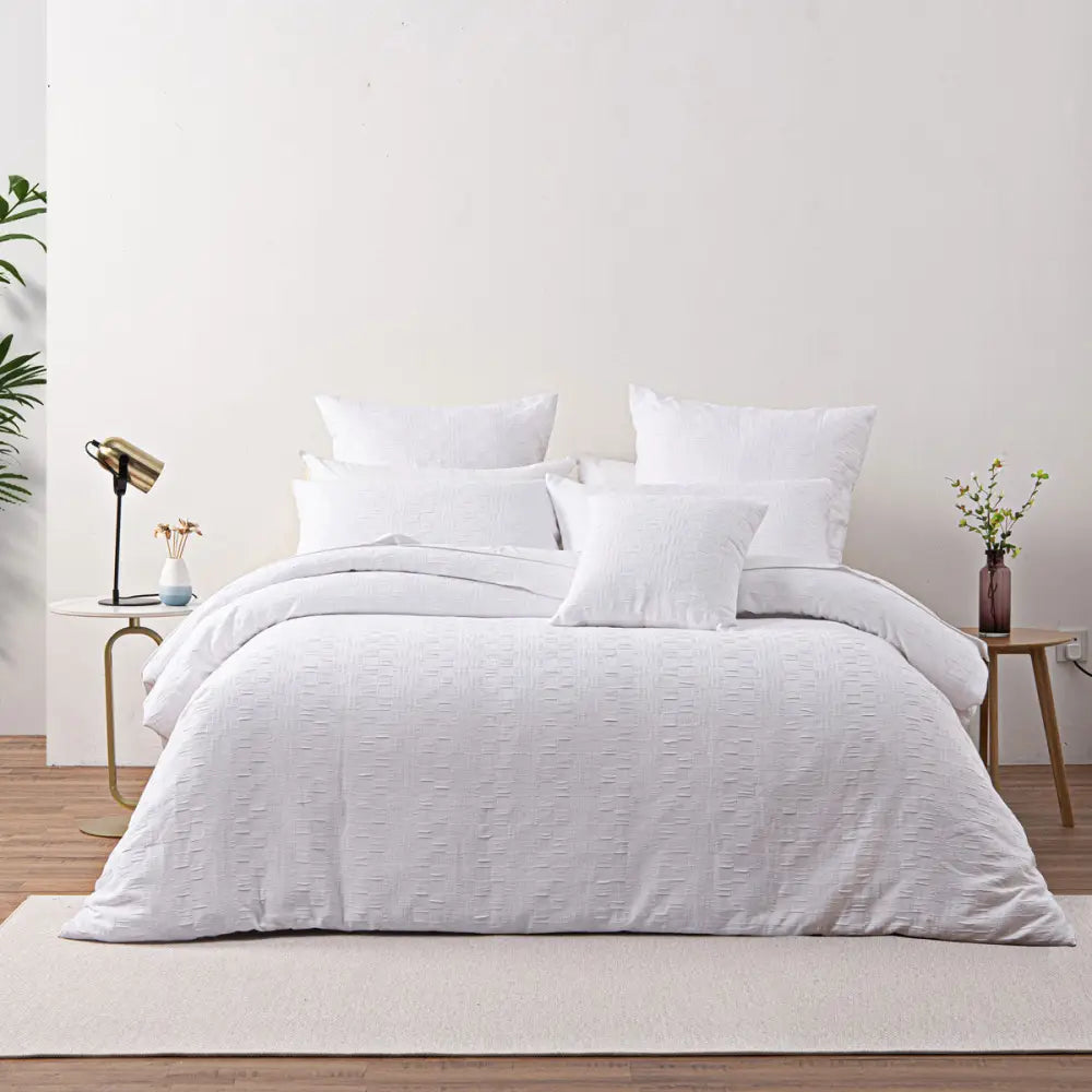 Bianca Cosmo White Soft Chenille Geometric Quilt Cover Set Super King