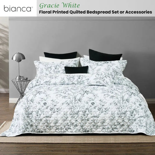 Bianca Gracie White Floral Printed Quilted Bedspread Set Super King