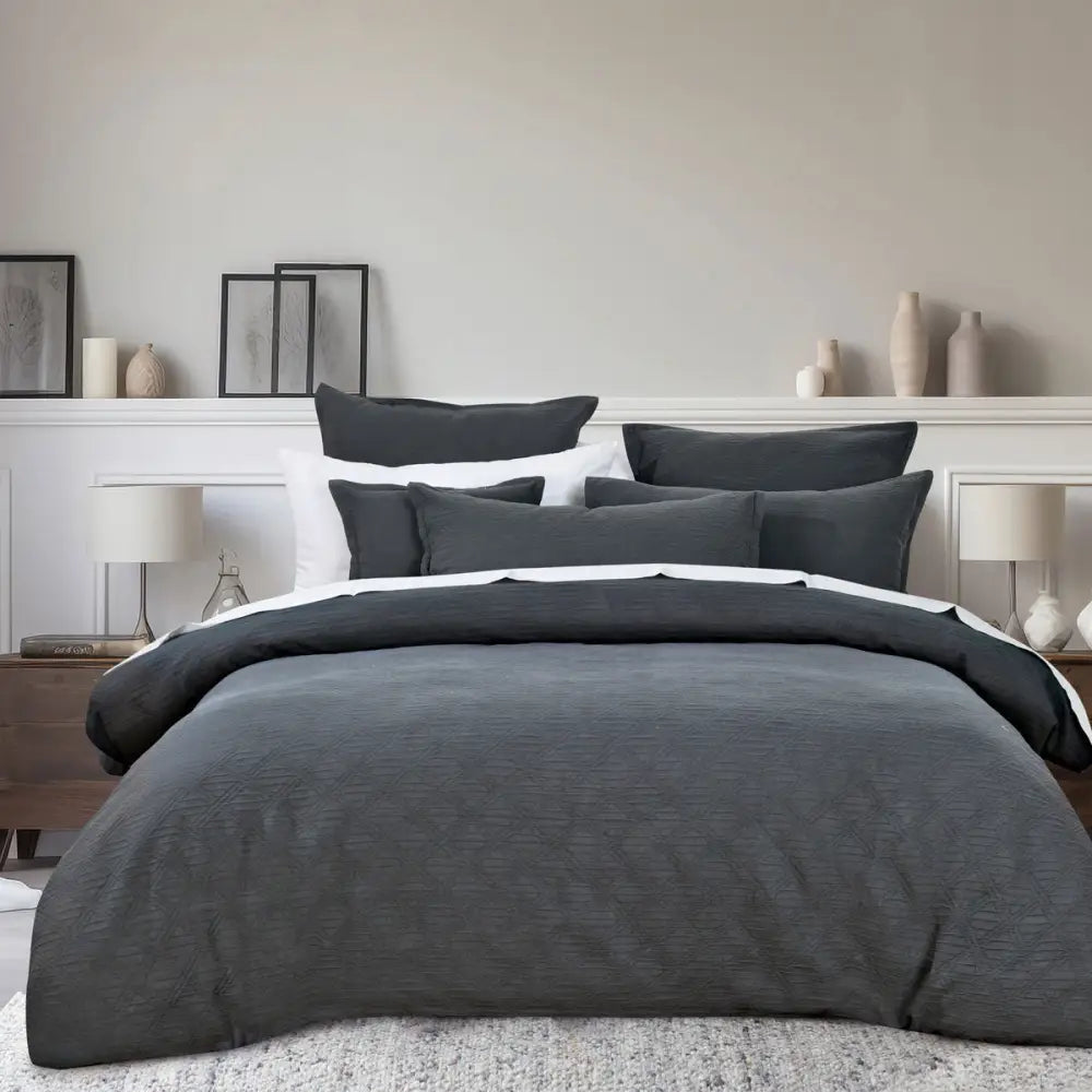 Bianca Hallston Charcoal Pre-washed Cotton Quilt Cover Set King