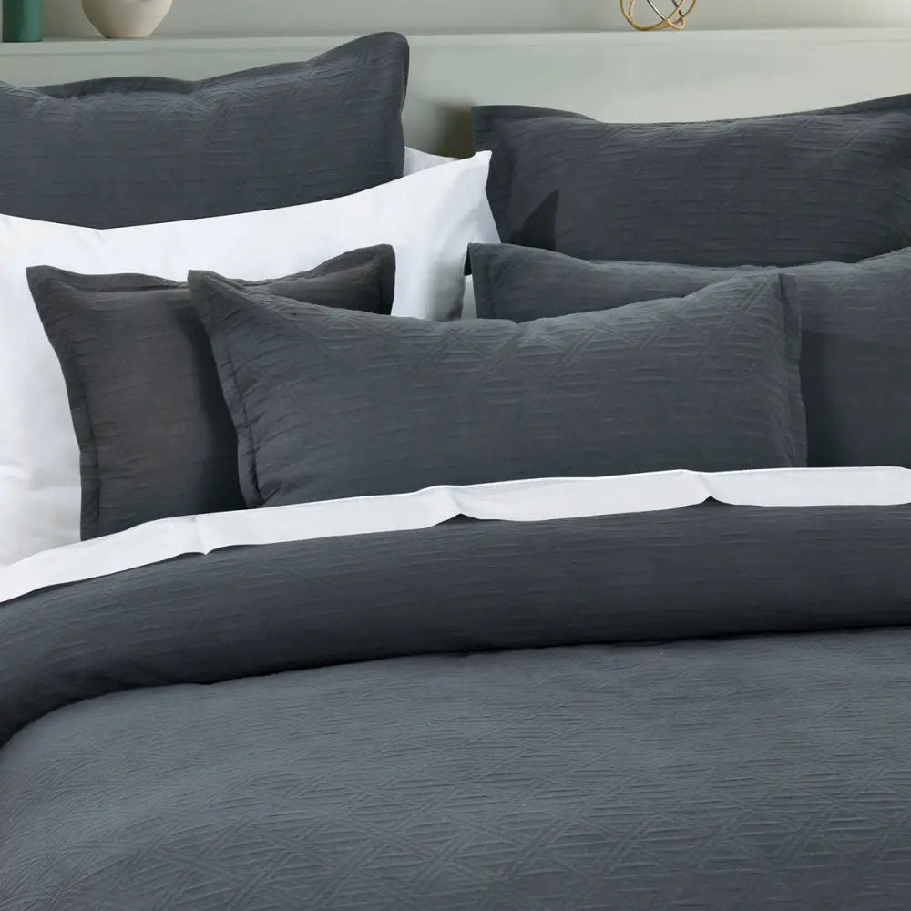 Bianca Hallston Charcoal Pre-washed Cotton Quilt Cover Set Super King