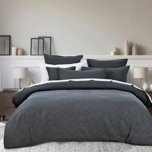 Bianca Hallston Charcoal Pre-washed Cotton Quilt Cover Set Super King