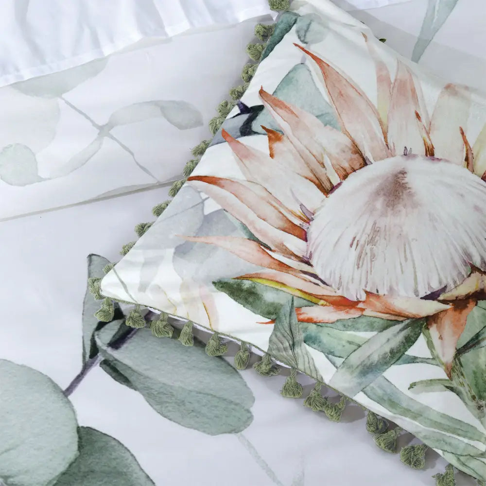 Bianca Helensvale White Floral Cotton Sateen Quilt Cover Set Queen