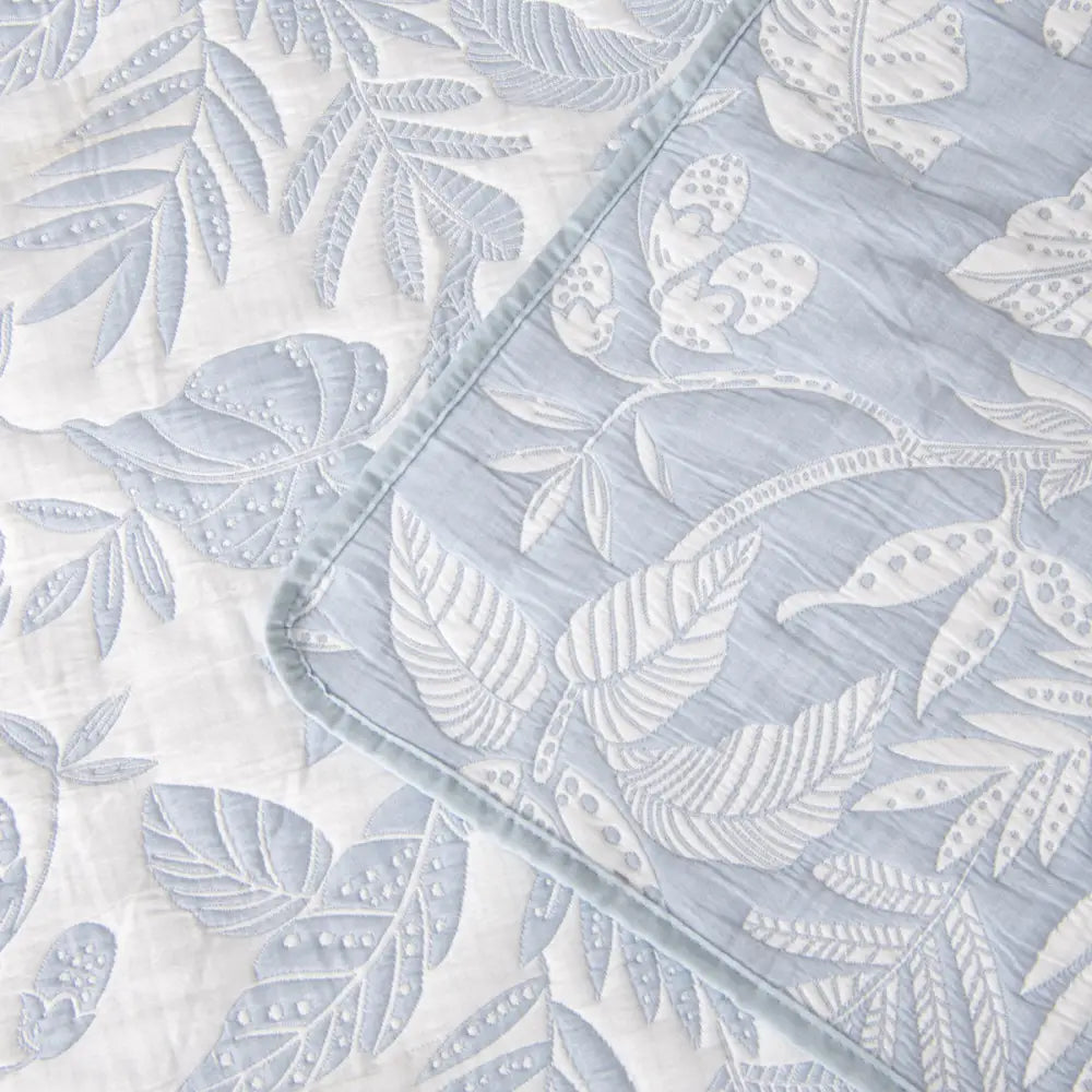 Bianca Laurieton Blue Jacquard Botanical Bedspread Set Super King