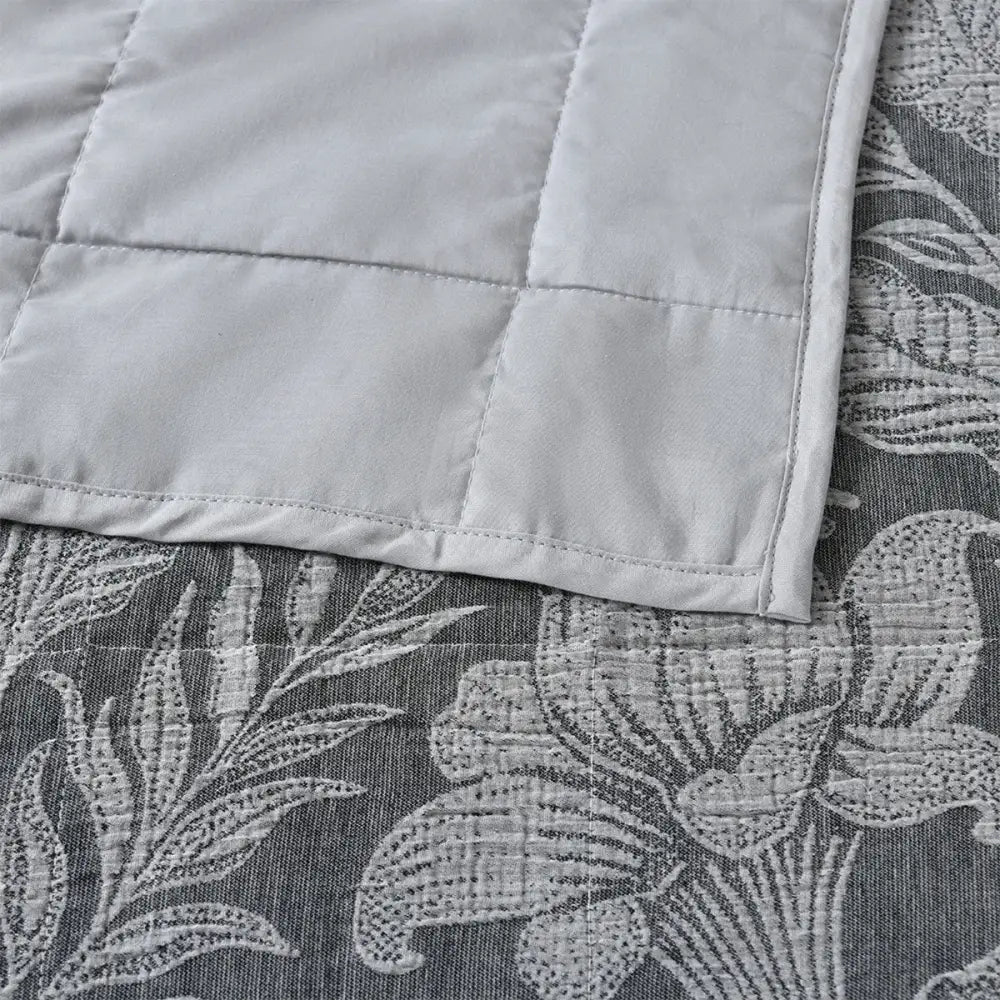 Bianca Maidstone Grey Floral Jacquard Bedspread Set Queen