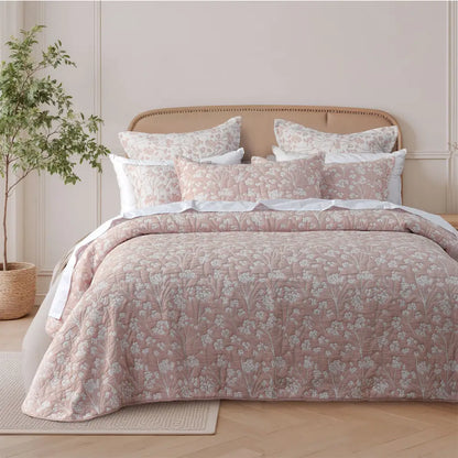 Bianca Myra Blush Floral Jacquard Bedspread Set King Single