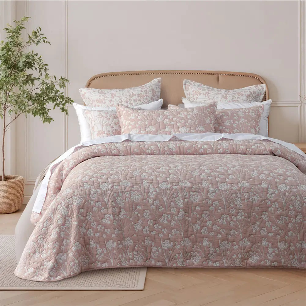 Bianca Myra Blush Floral Jacquard Bedspread Set Queen