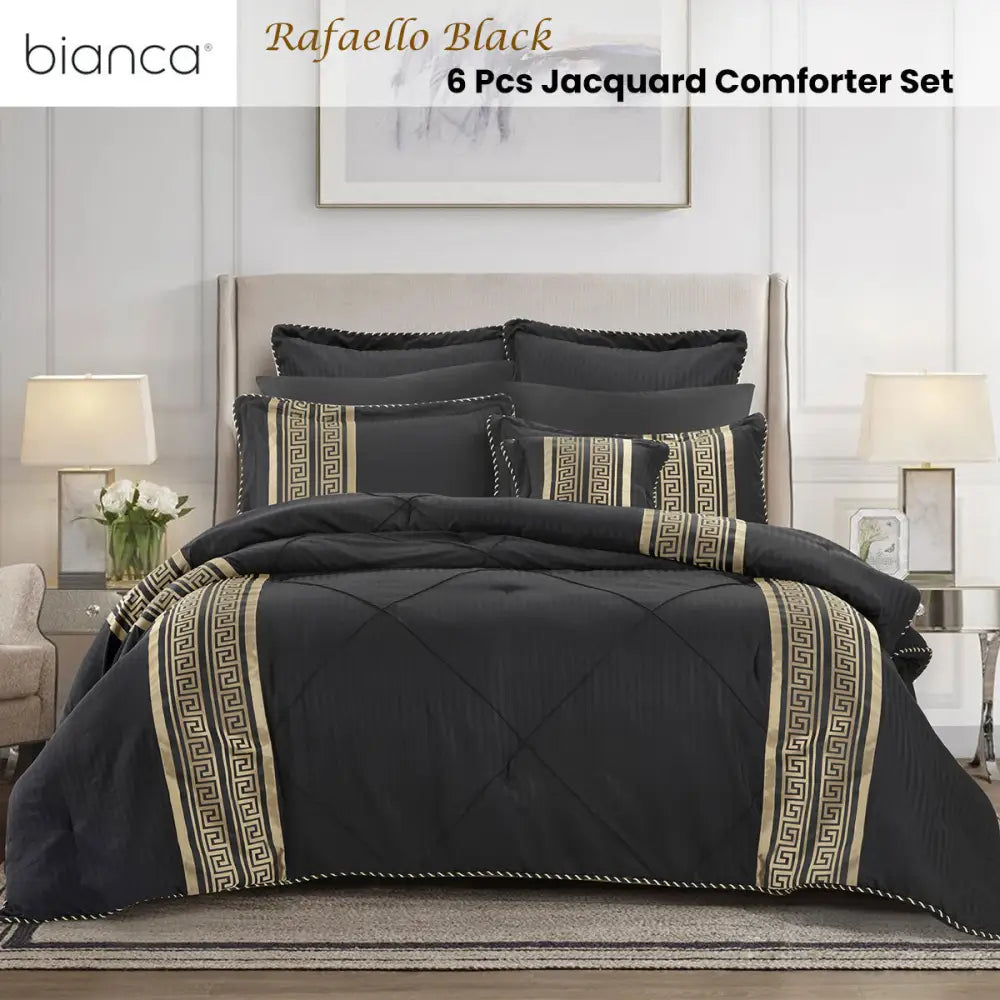 Bianca Raffaello Black 6 Pcs Jacquard Comforter Set Queen/king