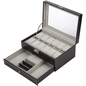 Black Leather Watch Box Jewelry Display Case with Drawers (12 Slots 2 Layers) | Black Leather Watch Storage Box