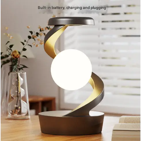 Black Modern Levitating Led Desk Lamp - Spiral Design Atmosphere Light