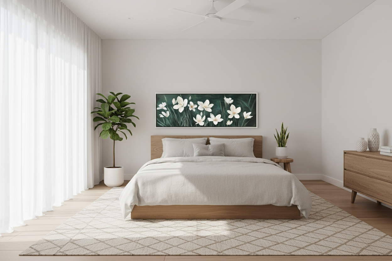 wide wall art above bed australia