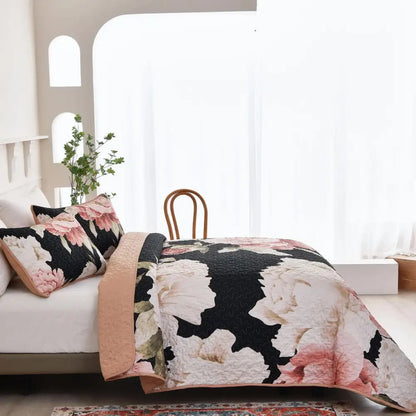 Blossom Trio Quilted Coverlet Set with Pillowcases (black Red & Pink