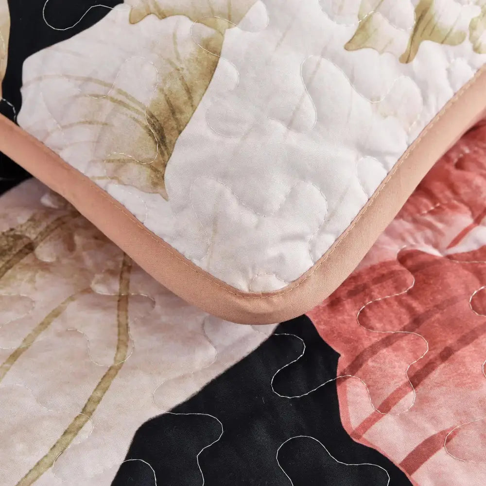 Blossom Trio Quilted Coverlet Set with Pillowcases (black Red & Pink