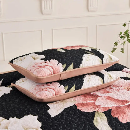 Blossom Trio Quilted Coverlet Set with Pillowcases (black Red & Pink