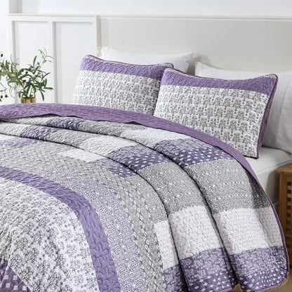 Bohemian Purple and White Quilted Bedspread or Coverlet Set Matching Pillowcases