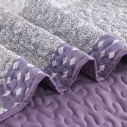 Bohemian Purple and White Quilted Bedspread or Coverlet Set Matching Pillowcases
