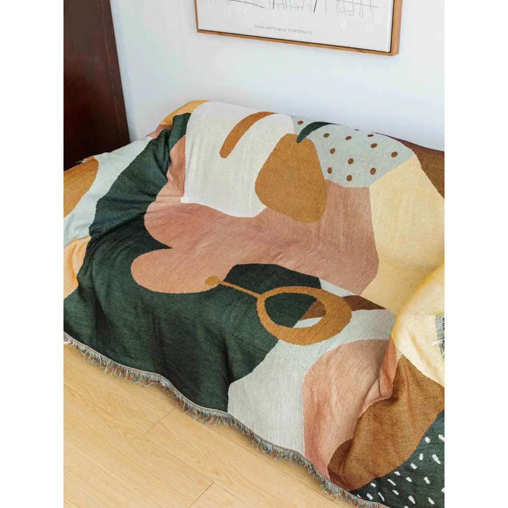 Boho Abstract Woven Blanket – 180x130cm Decorative Throw with Tassel Edges