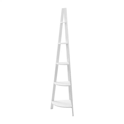 Bookshelf Corner Shelf 5 Tiers - Cane White