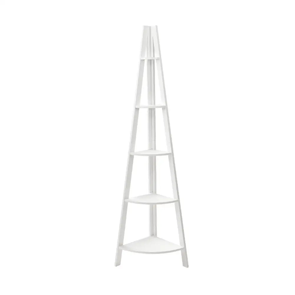 Bookshelf Corner Shelf 5 Tiers - Cane White