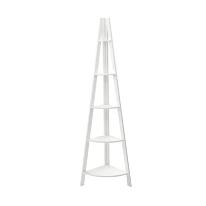 Bookshelf Corner Shelf 5 Tiers - Cane White