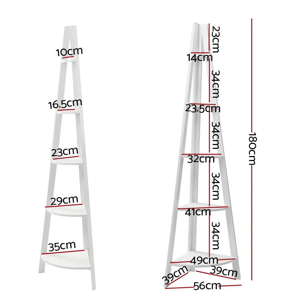 Bookshelf Corner Shelf 5 Tiers - Cane White