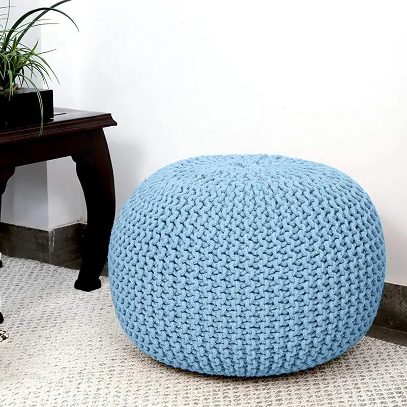 Braided Ottoman Pouffe Footstool Hand Knitted (blue)