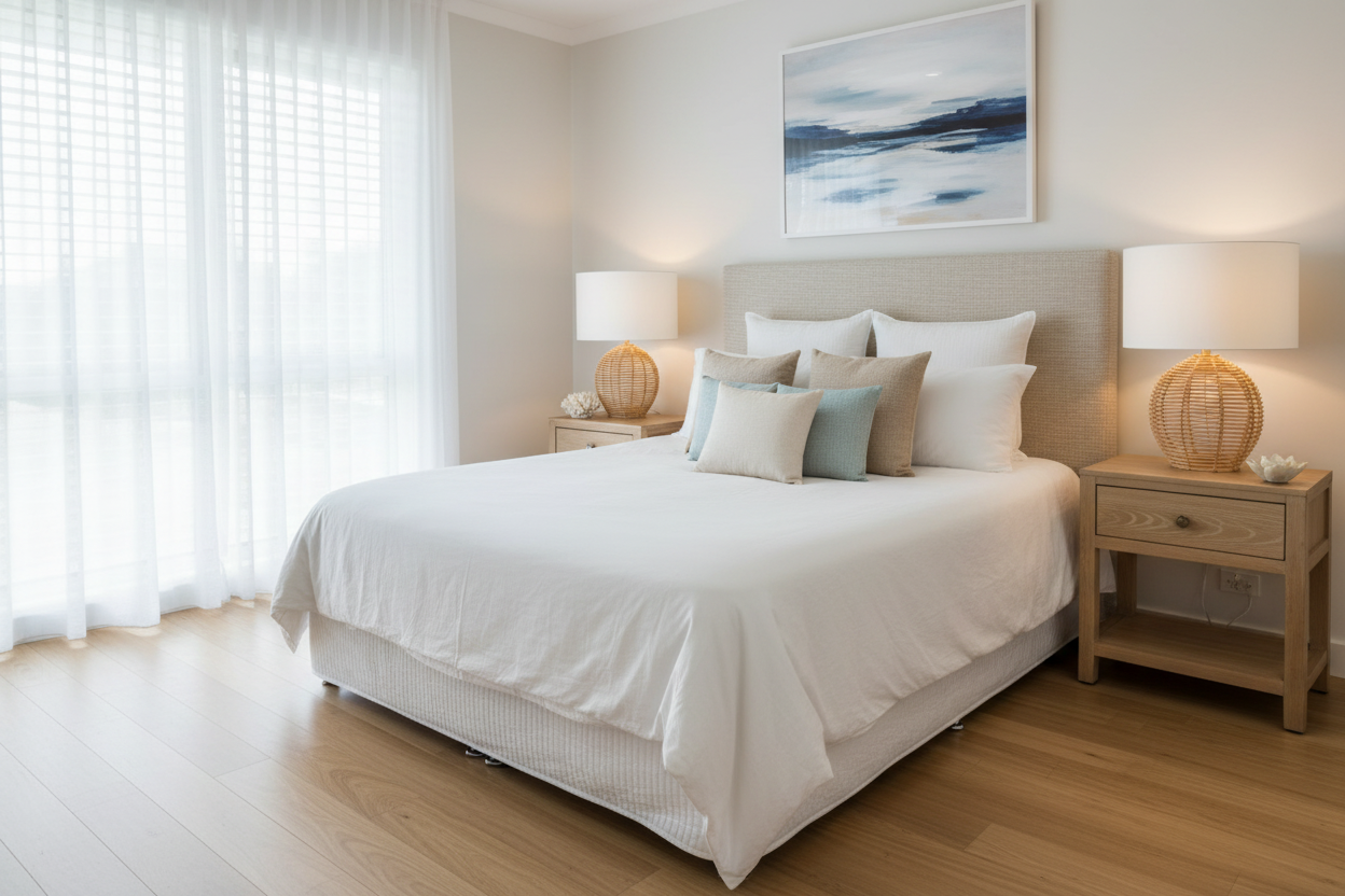 Neatly made bed in a bedroom with bedside lamps KK Lifestyle