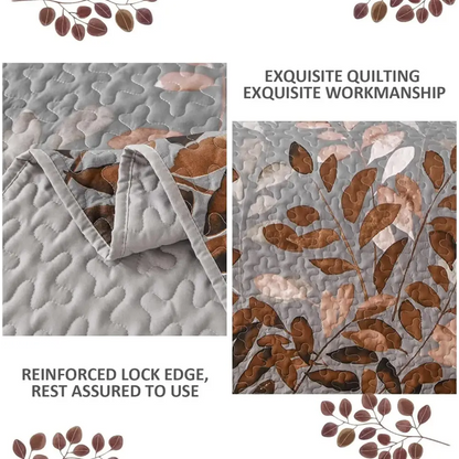 Brown Verdant Quilted Ensemble with Flower Motifs Bedspread and Pillowcases