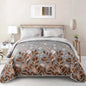 Brown Verdant Quilted Ensemble with Flower Motifs Bedspread and Pillowcases
