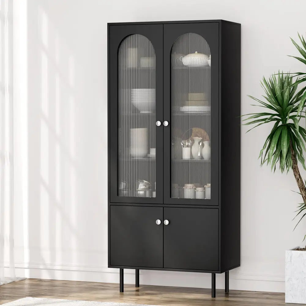 Black buffet sideboard cupboard cabinet black 80cm x 35cm x 180cm - home storage cabinet Australia