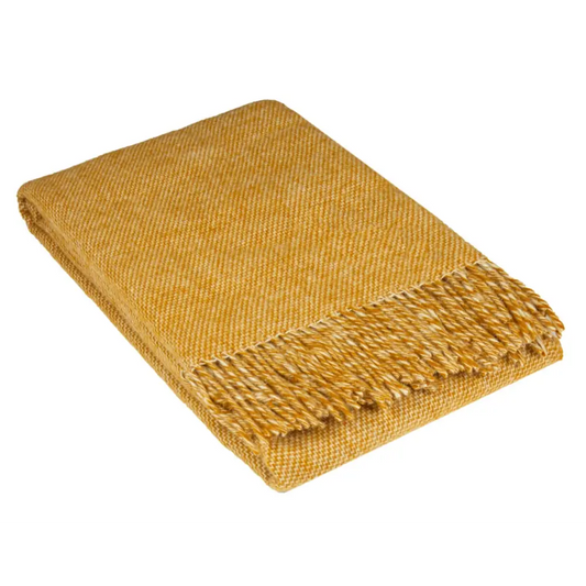 Cambridge Throw - 100% Nz Wool - Mustard | Folded Mustard-yellow Woven Throw Blanket