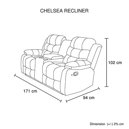 Chelsea 2r Seater Finest Leatherette Recliner Feature Console Led Light Ultra Cushioned