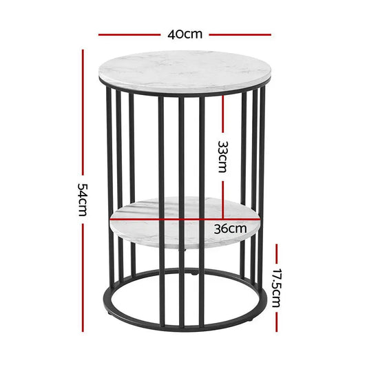 Coffee Table 2-tier Round Marble Effect