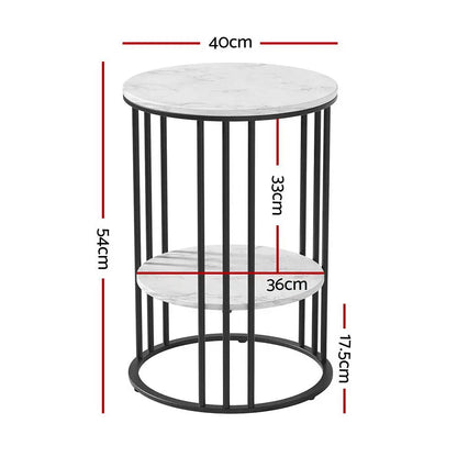Coffee Table 2-tier Round Marble Effect