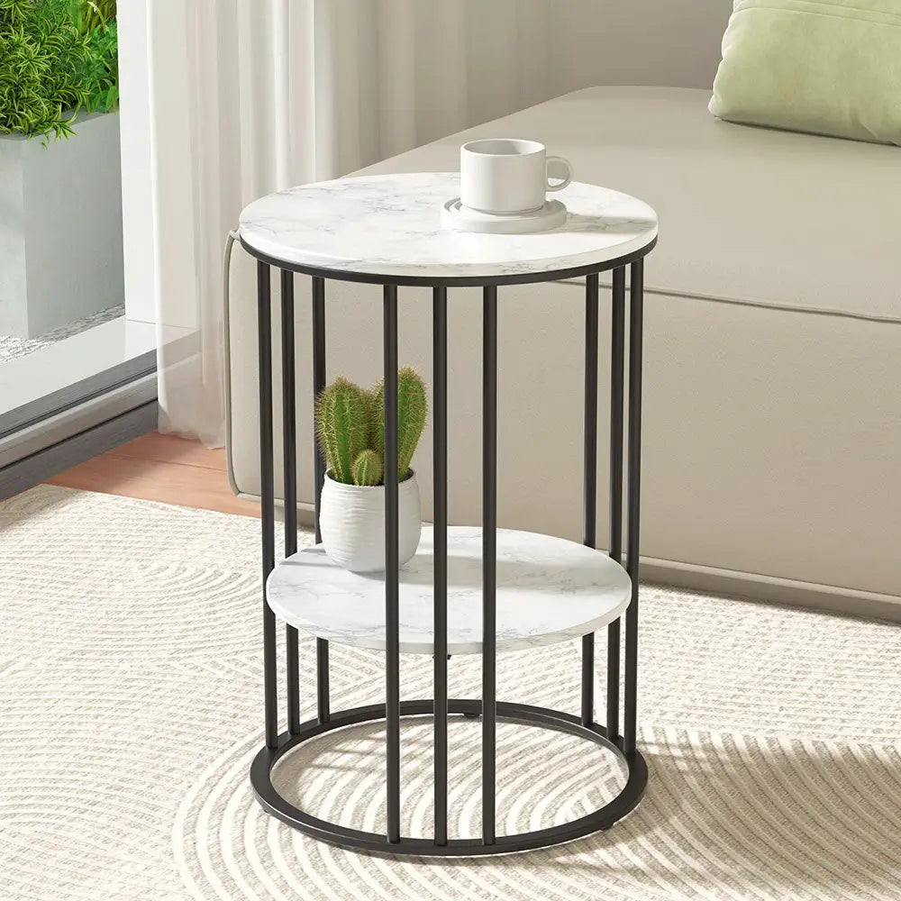 Coffee Table 2-tier Round Marble Effect