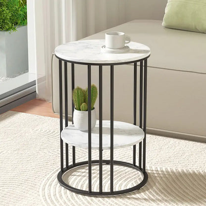 Coffee Table 2-tier Round Marble Effect