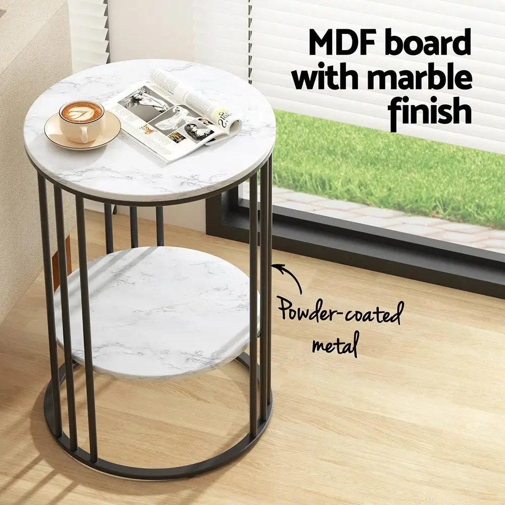 Coffee Table 2-tier Round Marble Effect