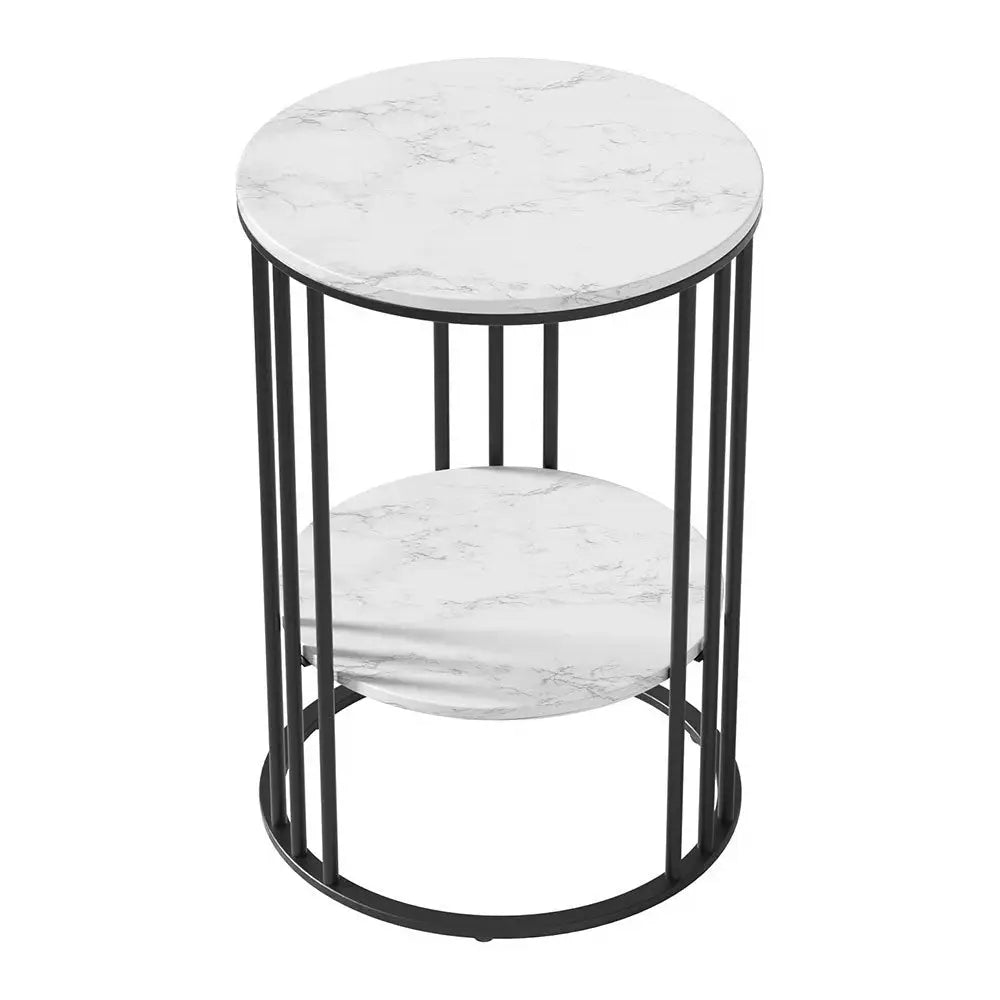 Coffee Table 2-tier Round Marble Effect