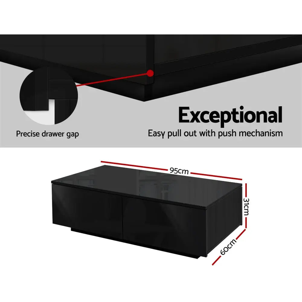 Coffee Table 4 Drawers Black Trevi