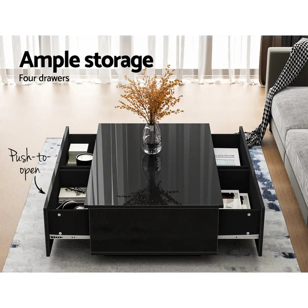 Coffee Table 4 Drawers Black Trevi