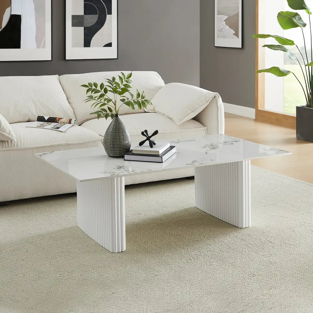 Coffee Table Sintered Stone Top Mdf Base Glossy White
