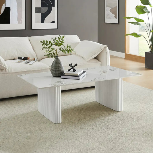 Coffee Table Sintered Stone Top Mdf Base Glossy White