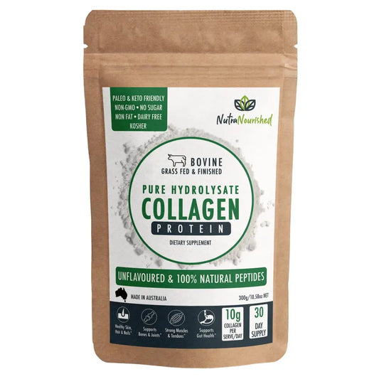 Collagen Powder Tasteless & Unflavoured | Brown Resealable Pouch Nutranourished Pure