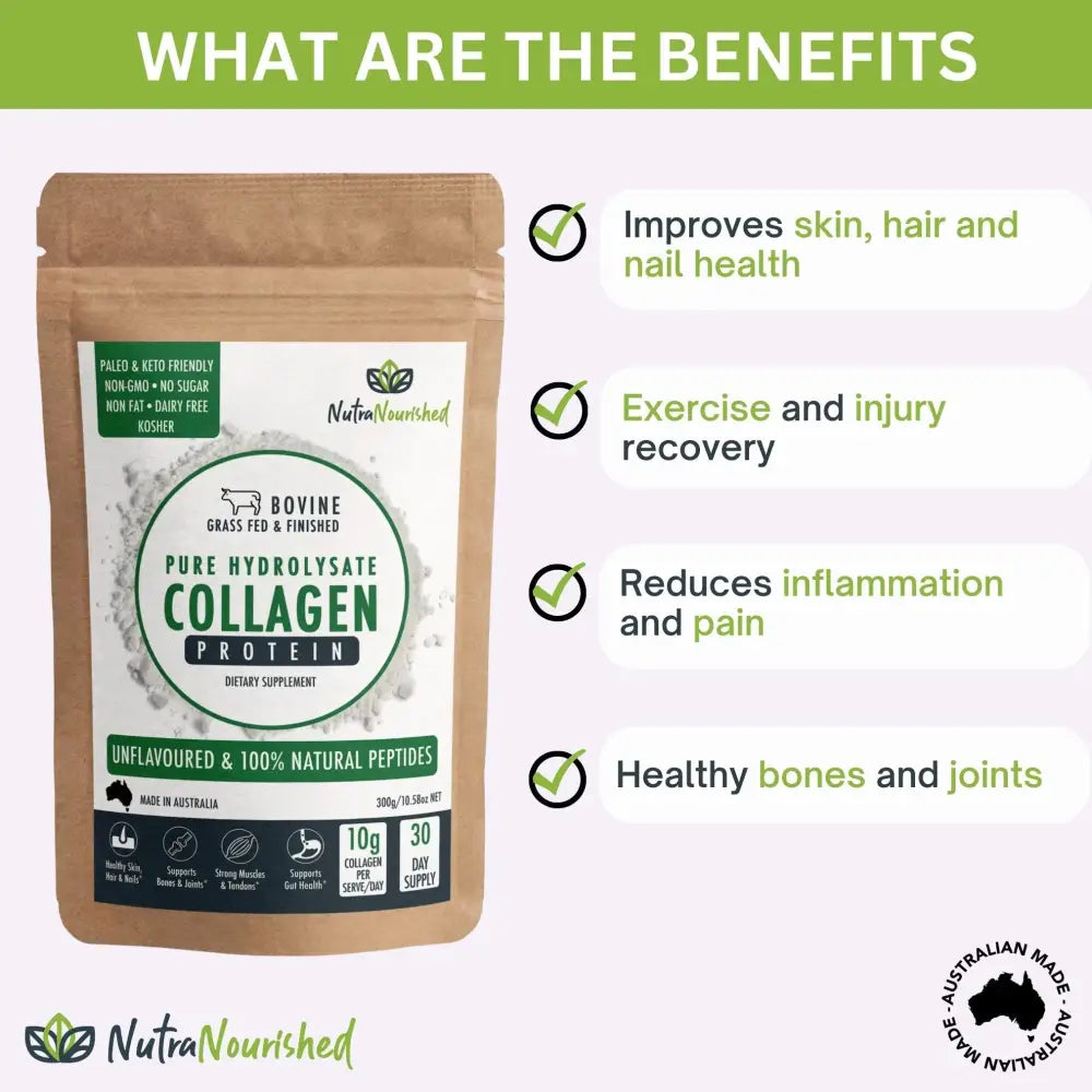 Collagen Powder Tasteless & Unflavoured | Brown Resealable Pouch Nutranourished Pure