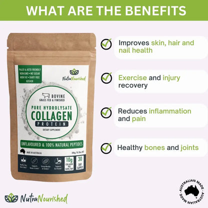 Collagen Powder Tasteless & Unflavoured | Brown Resealable Pouch Nutranourished Pure