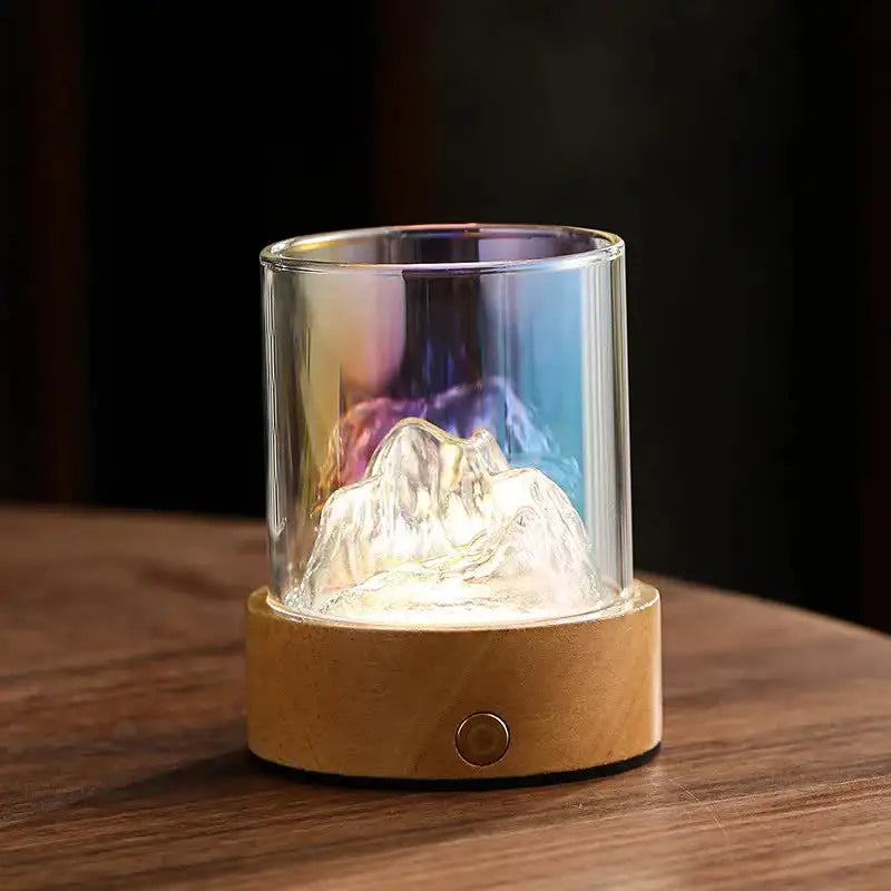 Colorful Glass Mountain Ambient Night Light - Usb Rechargeable Touch Control Bedside Lamp - Adjustable 3-color